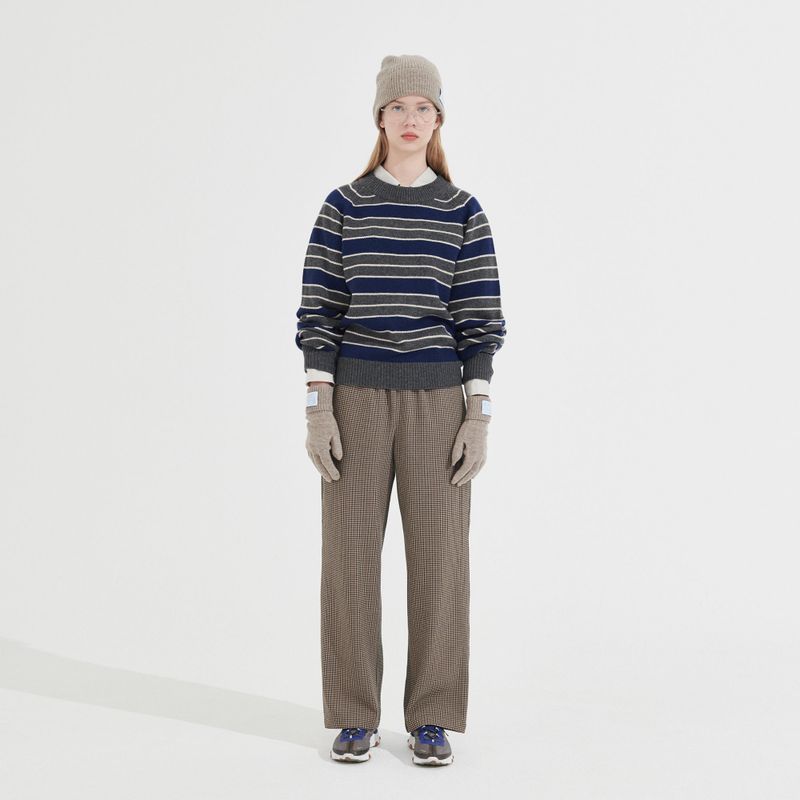 CASHEMERE WOOL BLENDED STRIPE KNIT PULL OVER_NAVY