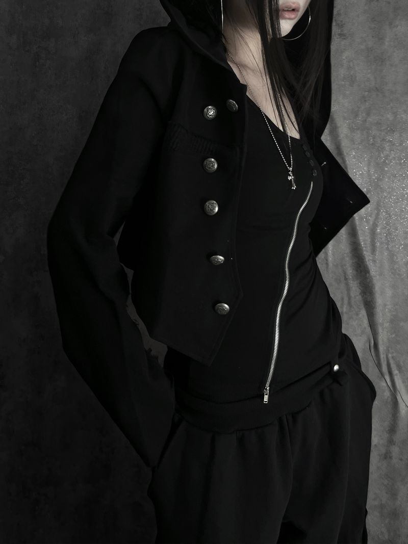 diagonal button color block jacket