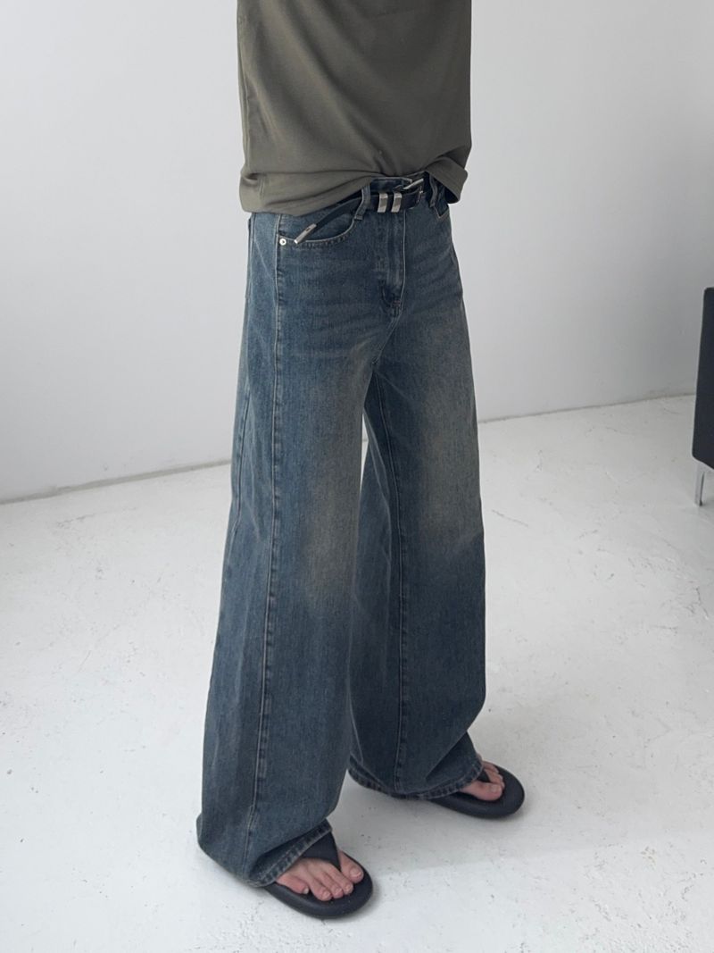 SR シーム ディテール セミワイド フレア デニムパンツ(4 Colors)