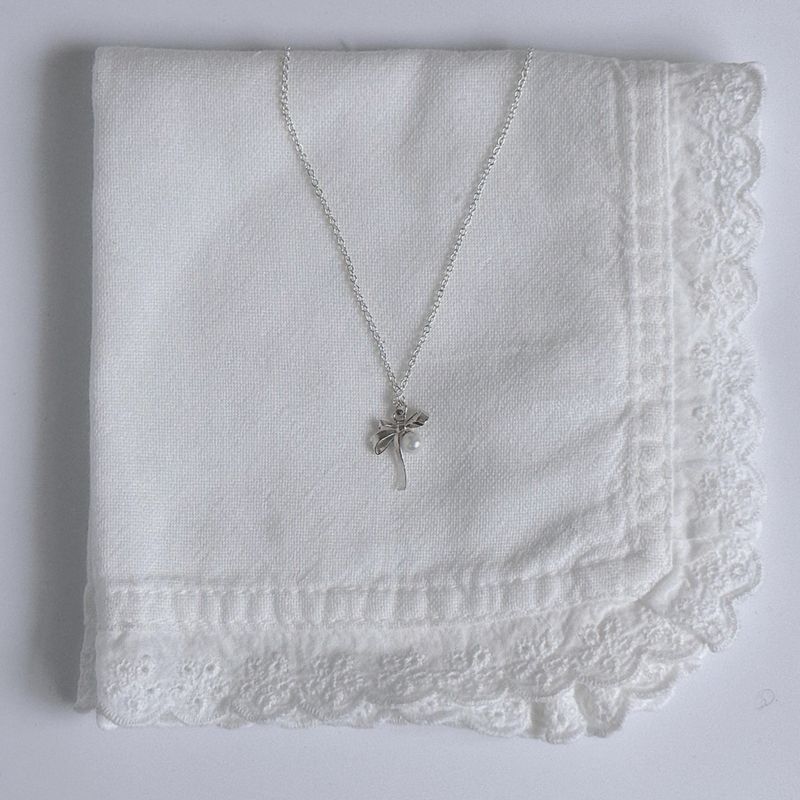 Silver 925 Ribbon & Pearl Necklace