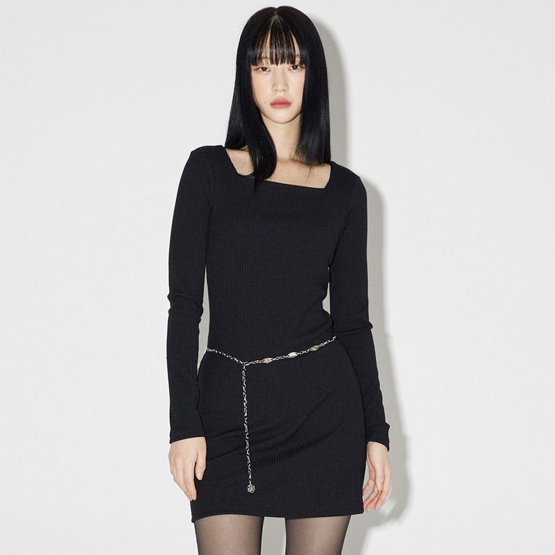 スクエアスリムミニドレス / Square Slim Mini Dress [BLACK]