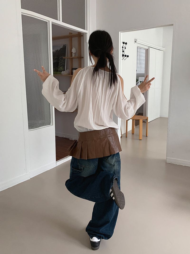 PLEATS LEATHER BELT SKIRT (2C)
