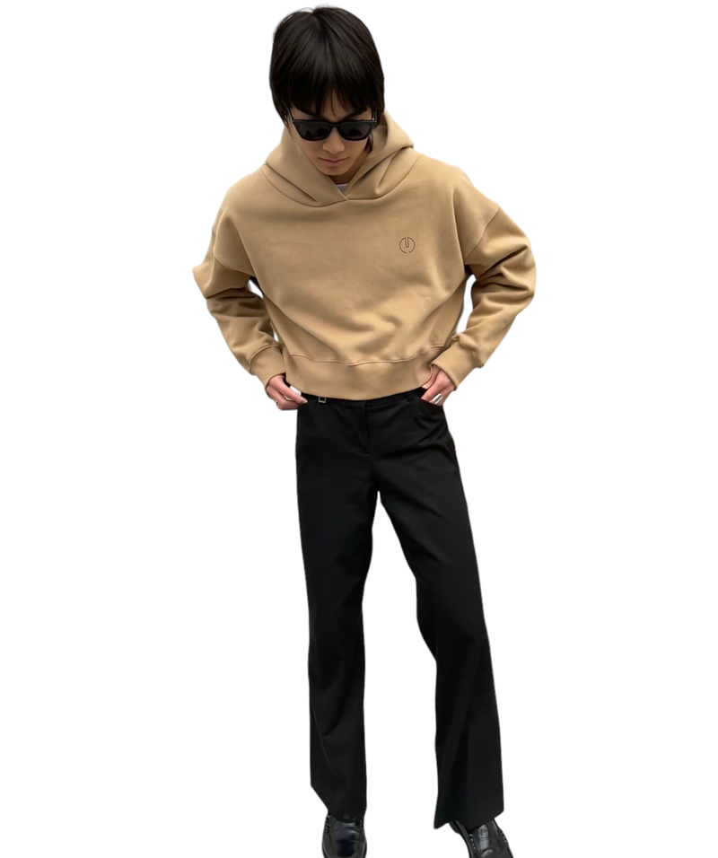 プリントクロップドフーディ / Print Cropped Hoodie-BEIGE