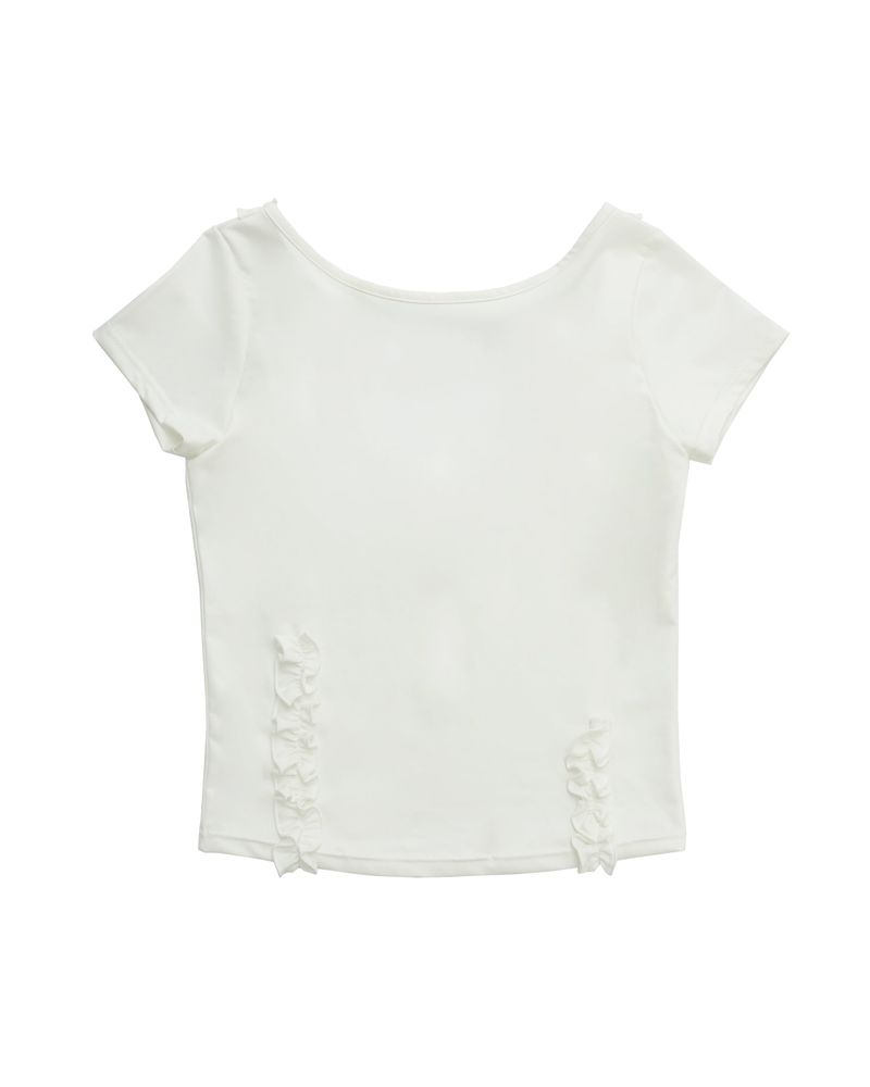 back open ruffle top / white