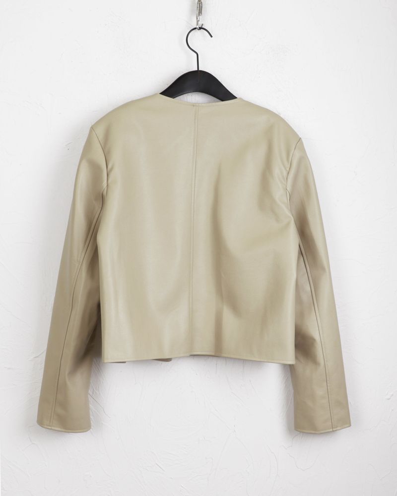 TF no-collar V short leather jacket
