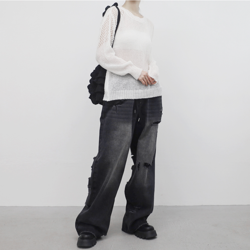 (Unisex) Parchment with open back denim pants