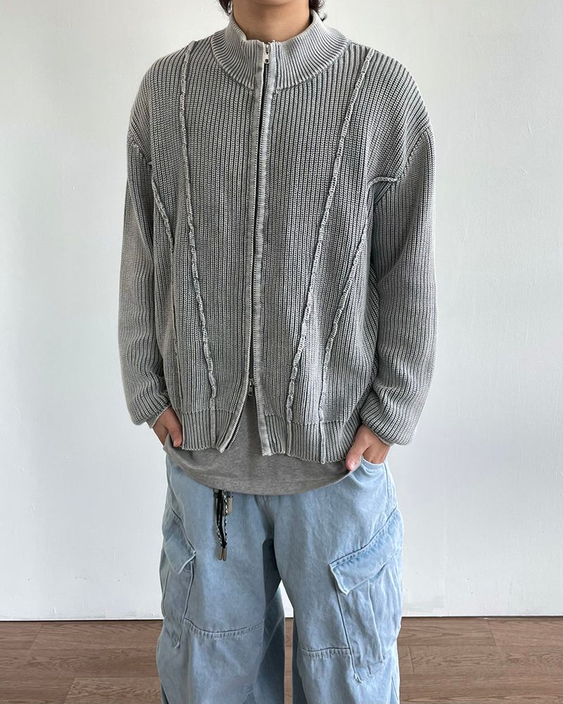 Curve Pigment Knit Zip-Up