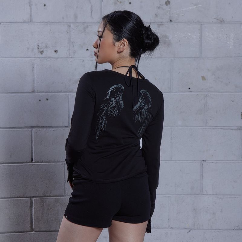 (DUC) GA Henley-Neck Long Sleeve Black