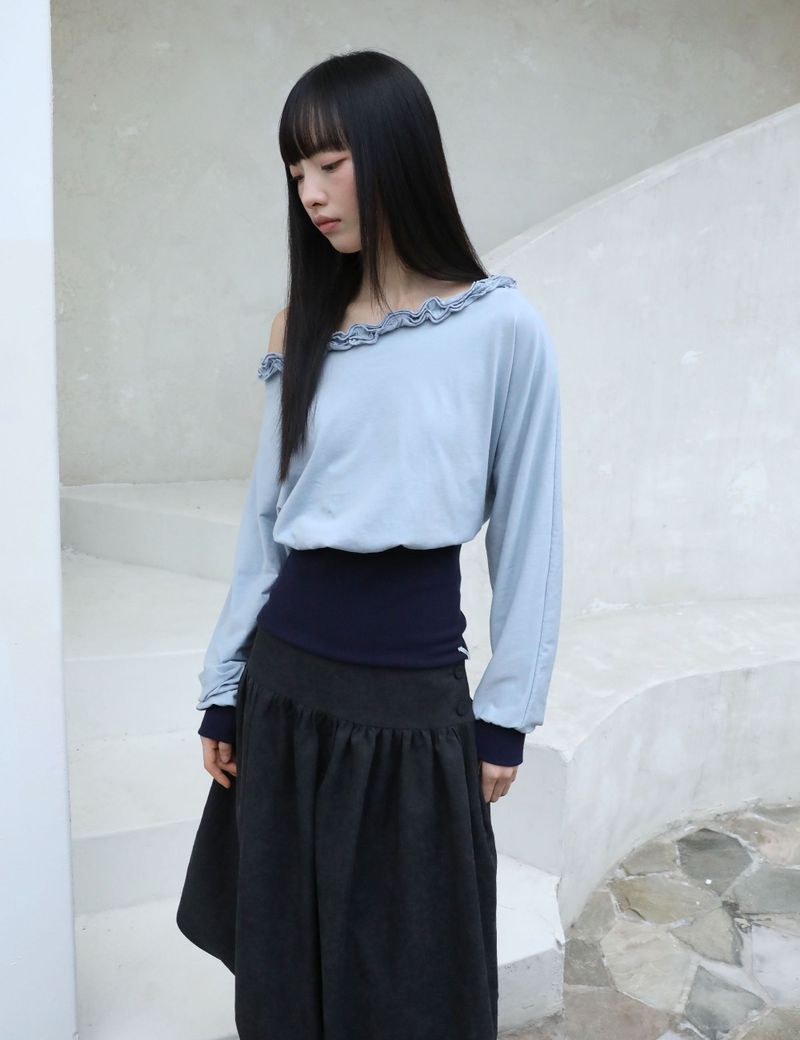 BUTTON PUMPKIN MIDI SKIRT(BLACK)
