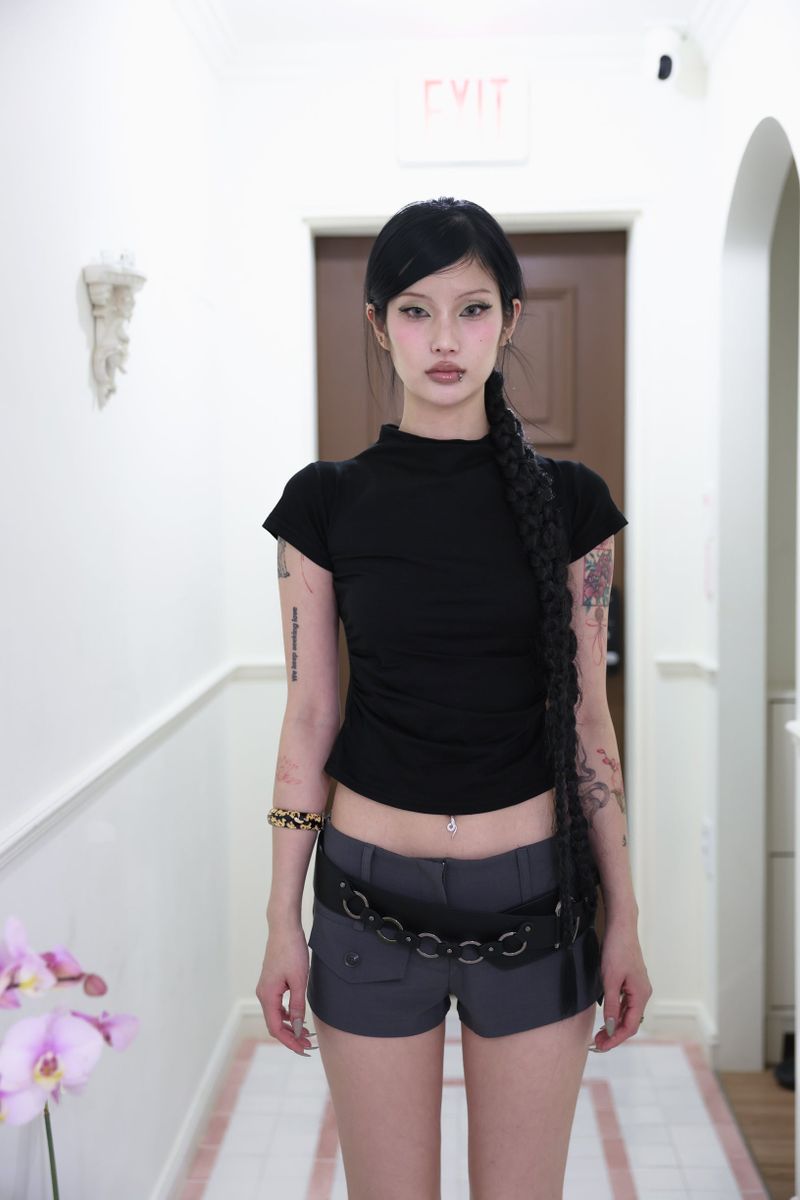 Half neck shirring T (3color)