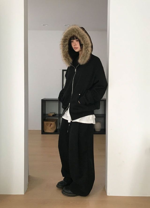 (Lining Brushed) STARRY FUR HOOD ZIP-UP