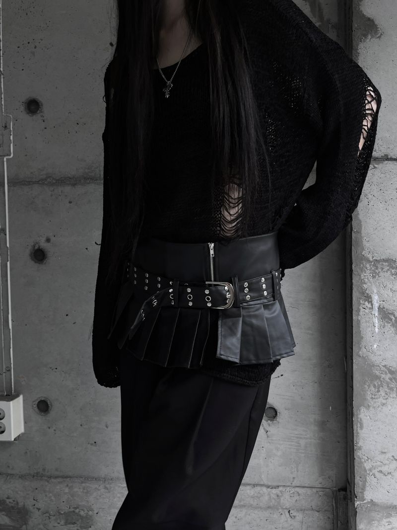 chic layered pleated leather skirt