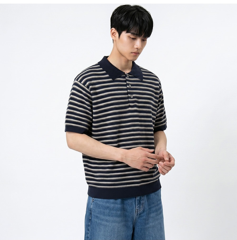 Stripe Crop Half Knit Navy