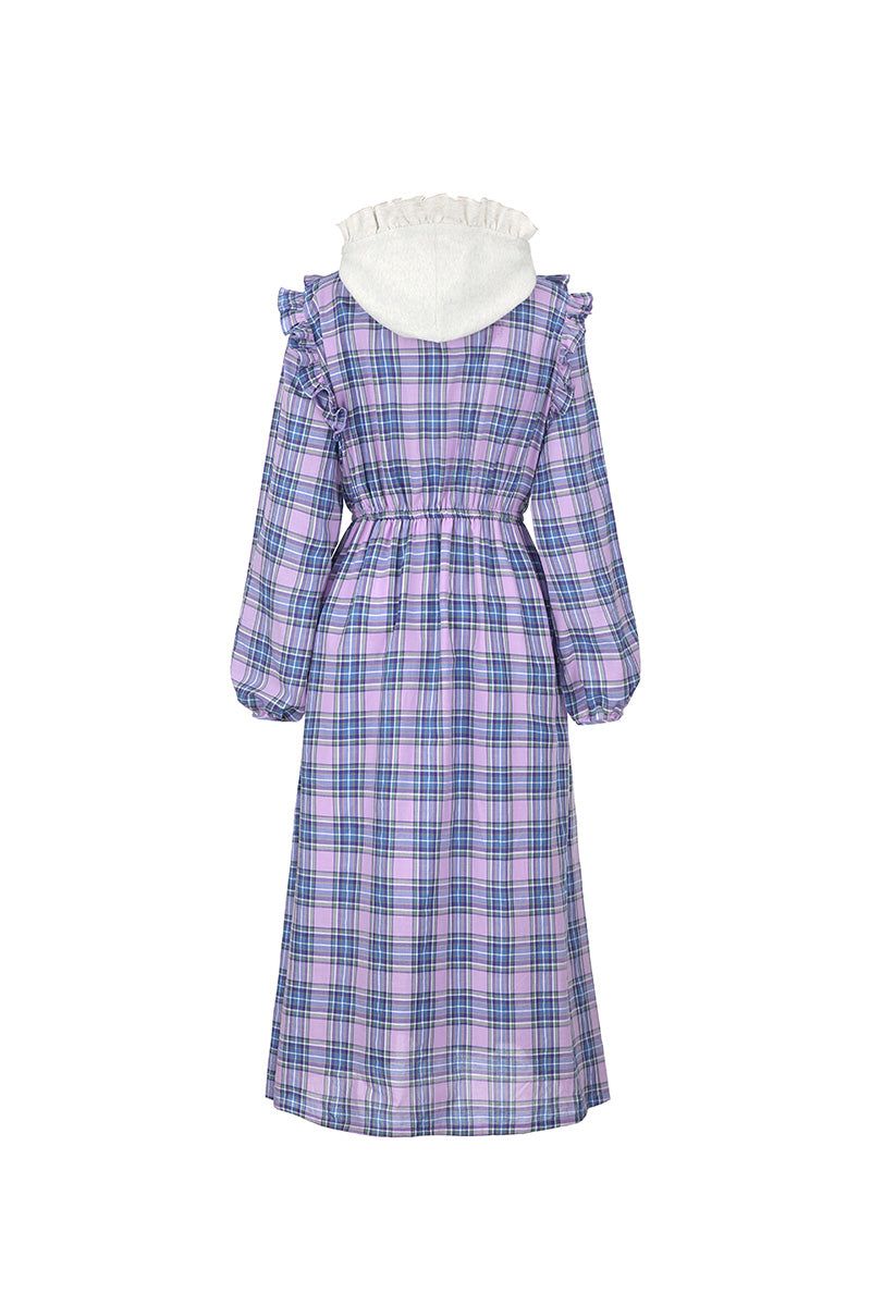 ruffle hood check dress