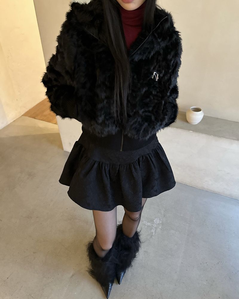 Bunny Cropped Fur Hooded Jumper