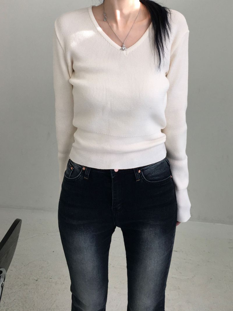 Basic V-neck knitwear (4 colors)