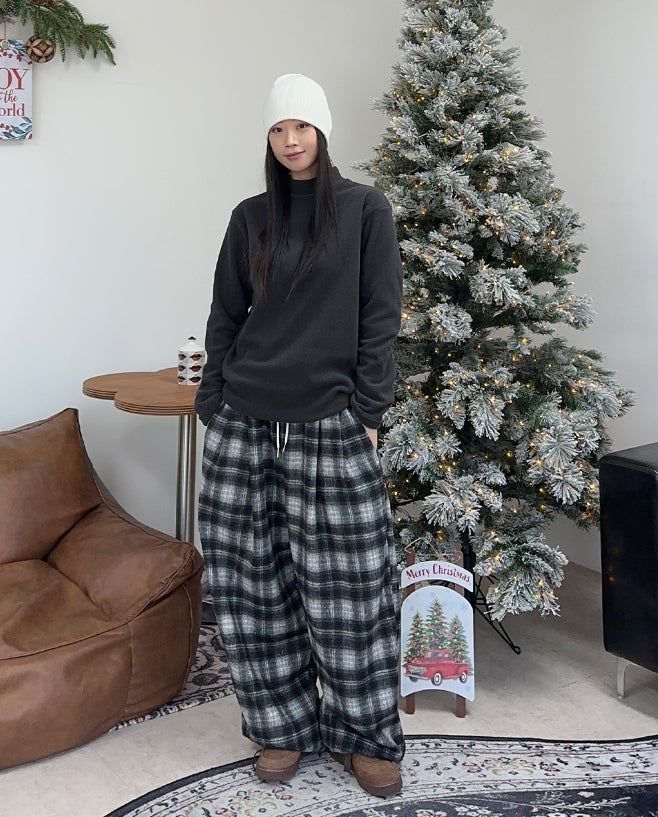 Kale Check Wide Banding Pants