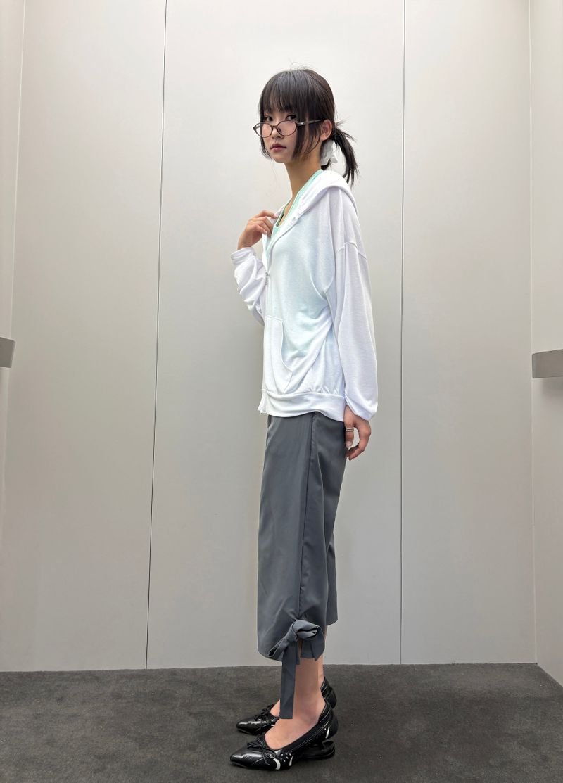 Slacks Side Ribbon Relaxed Fit Capri Pants 2color