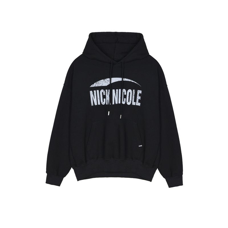 NICK&NICOLE(ニック&ニコール)の「NICOLE CRACK BIG LOGO HOODY_BLACK WHITE(Tops)」