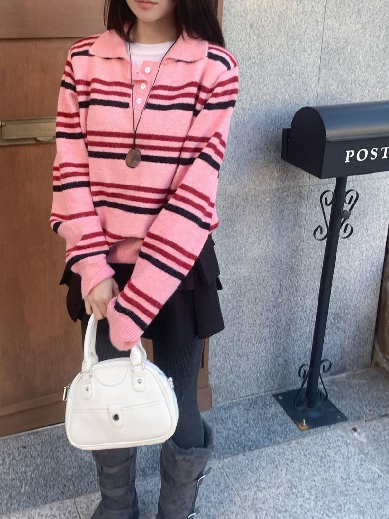 Candy Parade Collar Stripe Knit