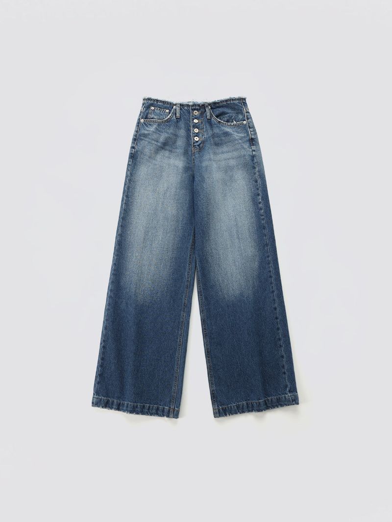 Wide Button Denim Pants
