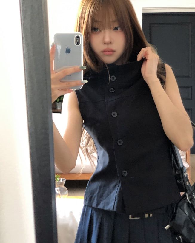 ニアアンバランスハイネックボタントップ