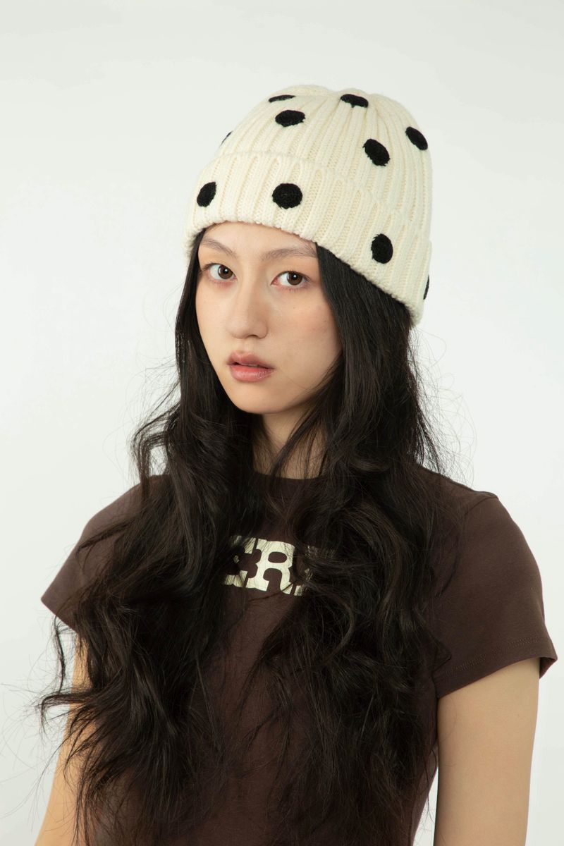 Wool Ribbed Polka Dot Hat