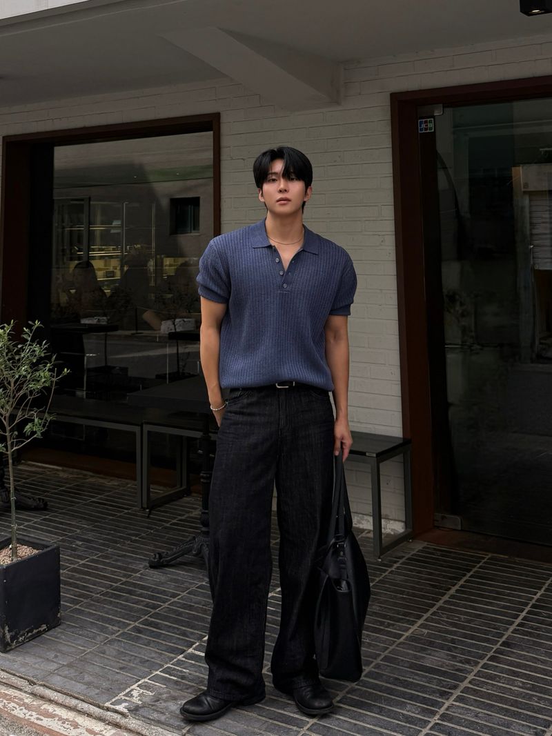 Robe skash collar short-sleeved knitwear