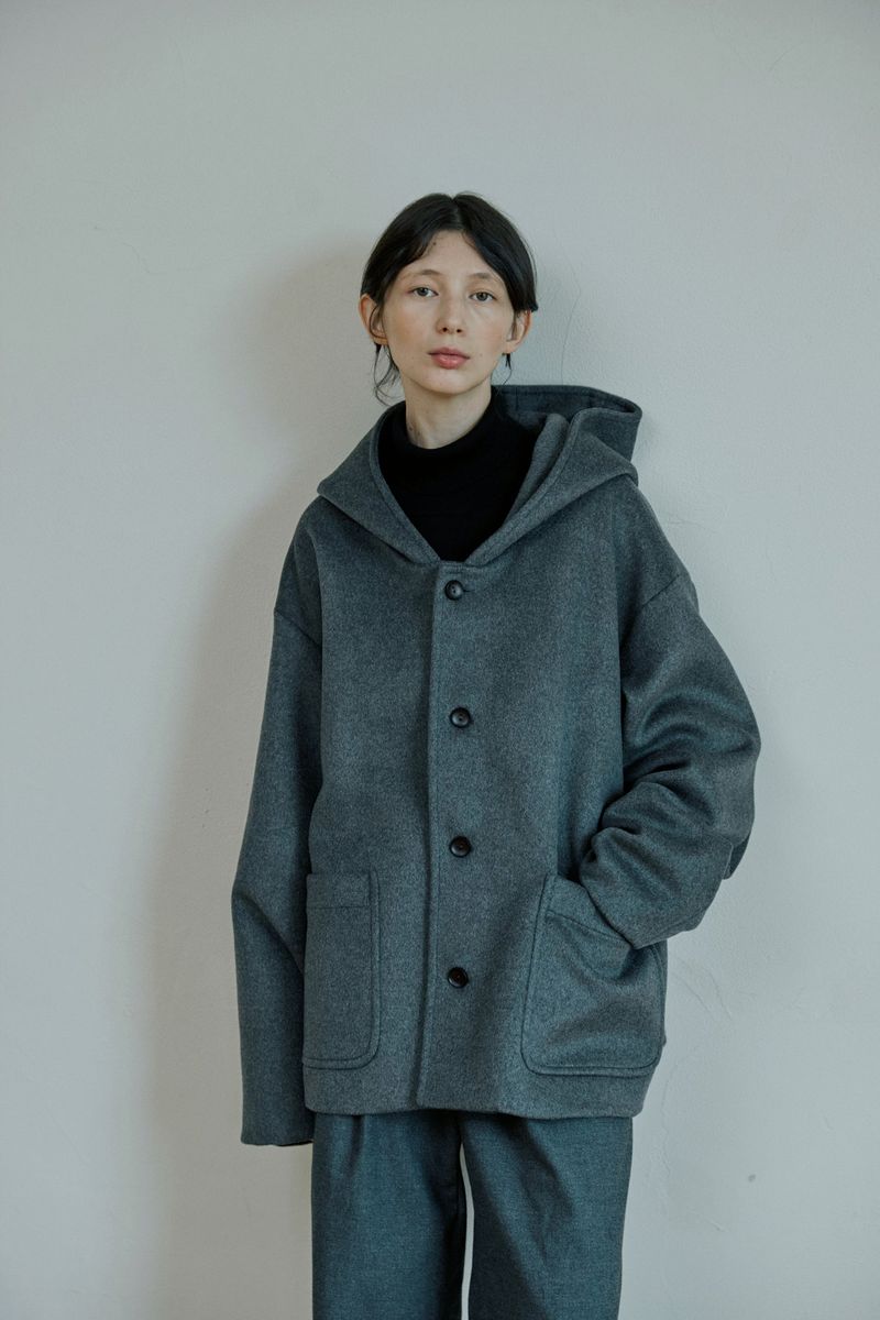 unisex wool hood coat gray