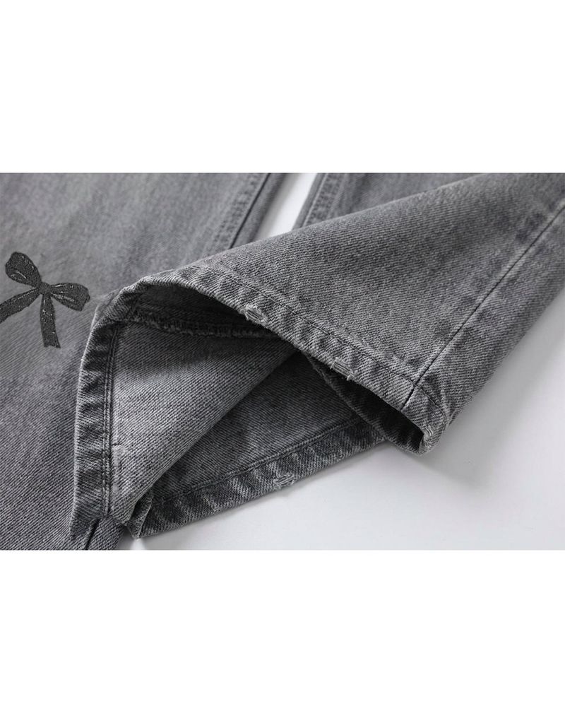[PRE-FALL] Bella Ribbon Printed Straight Wide Grey Denim