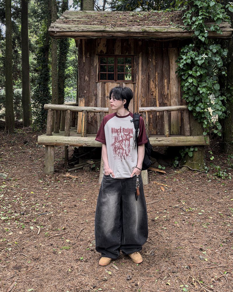 Stamune Printing Raglan Short Sleeve Tee