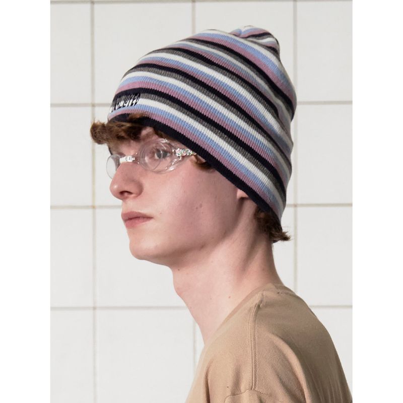 LOGO STRIPE BEANIE / NAVY