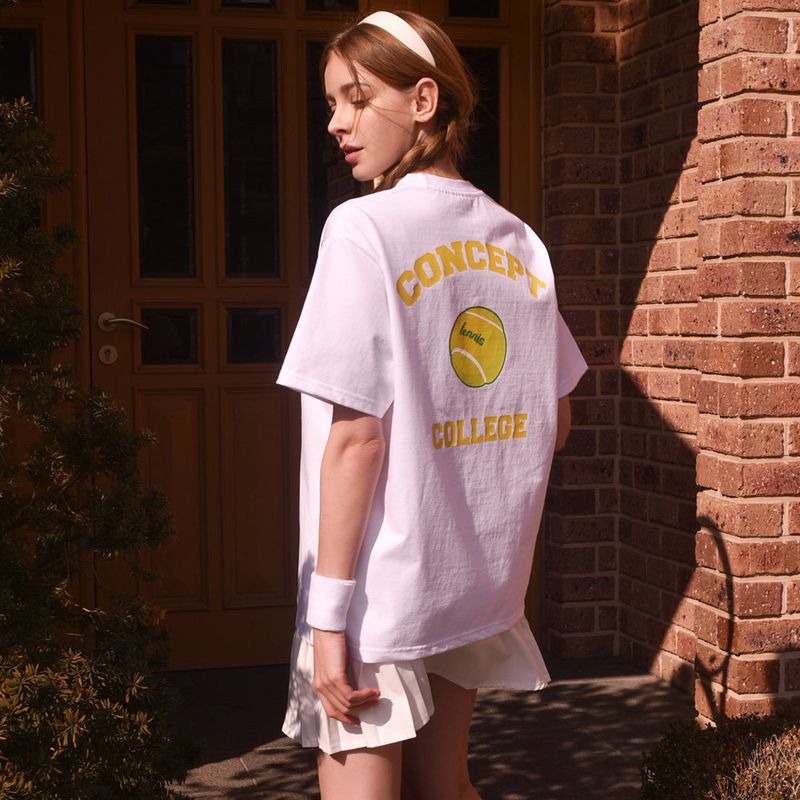 CONCEPT COLLEGE（コンセプトカレッジ）の「Tennis ball crew neck white Unisex T-shirt（Tops）」