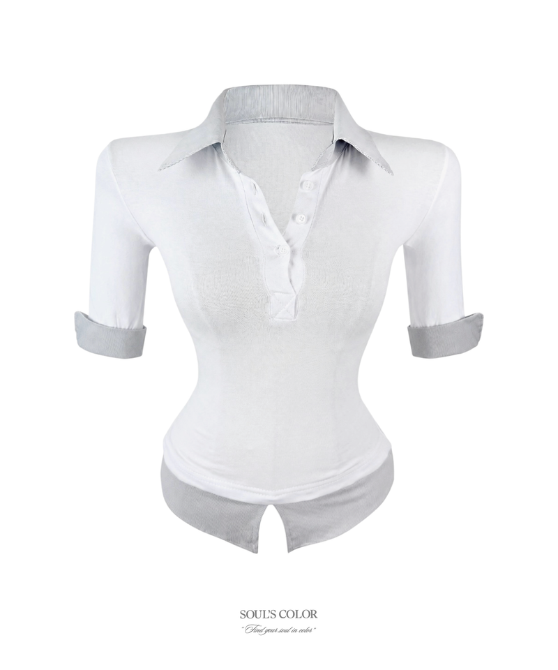 Hailey Layered Polo Top (3color)
