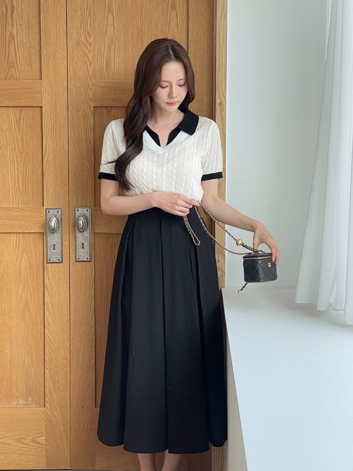 Rael Cable Color Matching Open Collar Knit