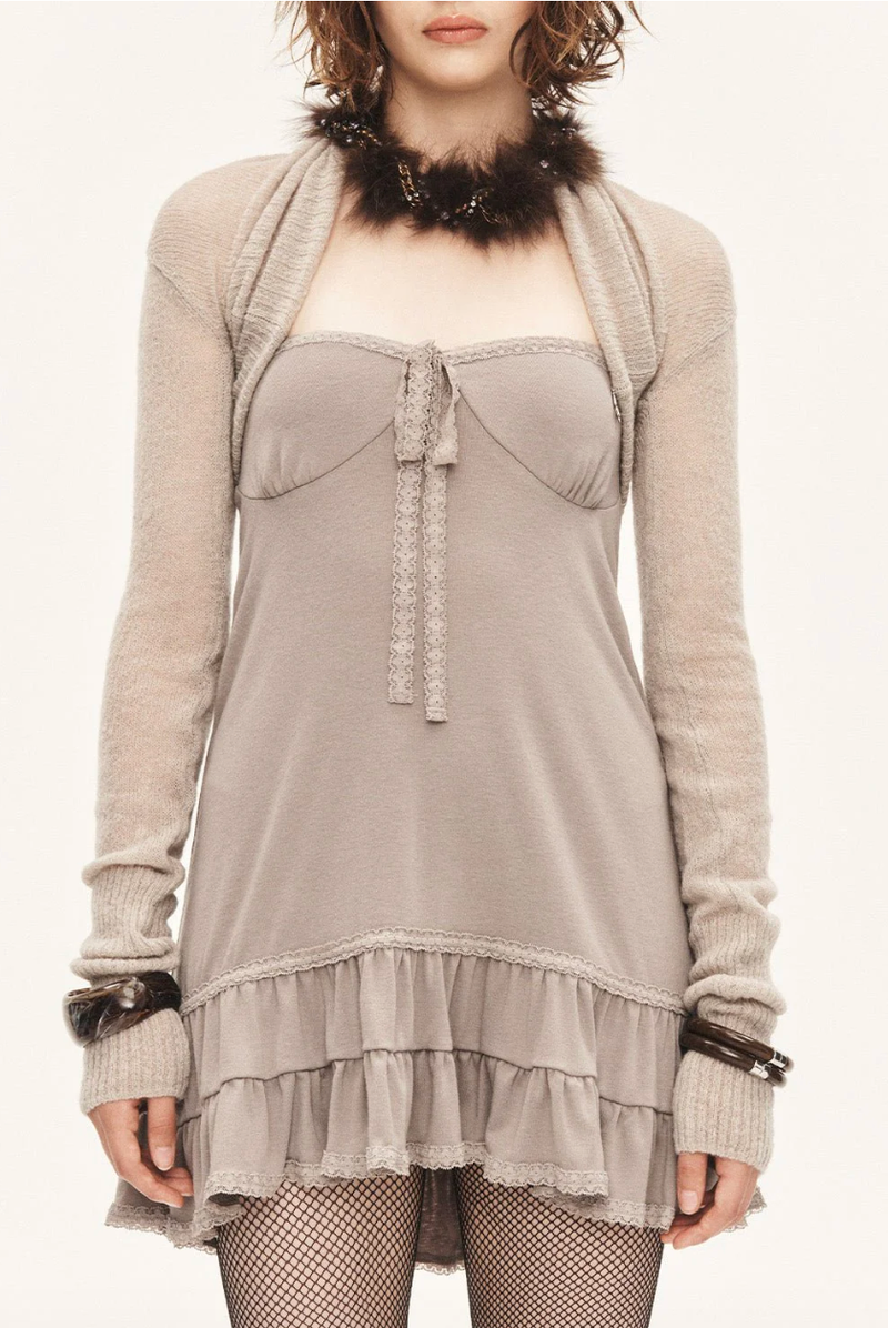 threetimes（スリータイムズ）の「Angel shawl bolero - beige gray （Tops）」