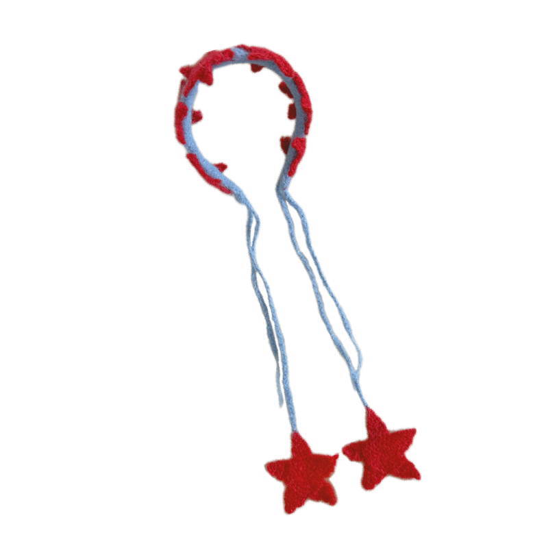 Crochet Star Hairband with Long Braids & Dangling Stars