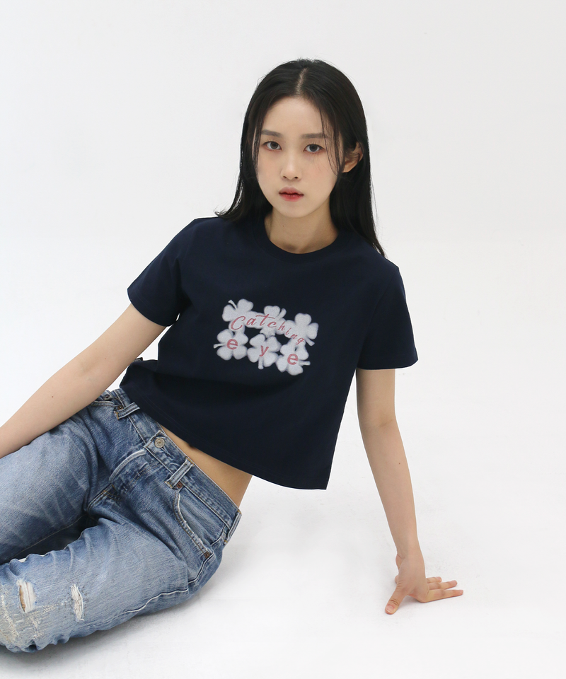 Catching Eye Crop T-Shirt in Navy