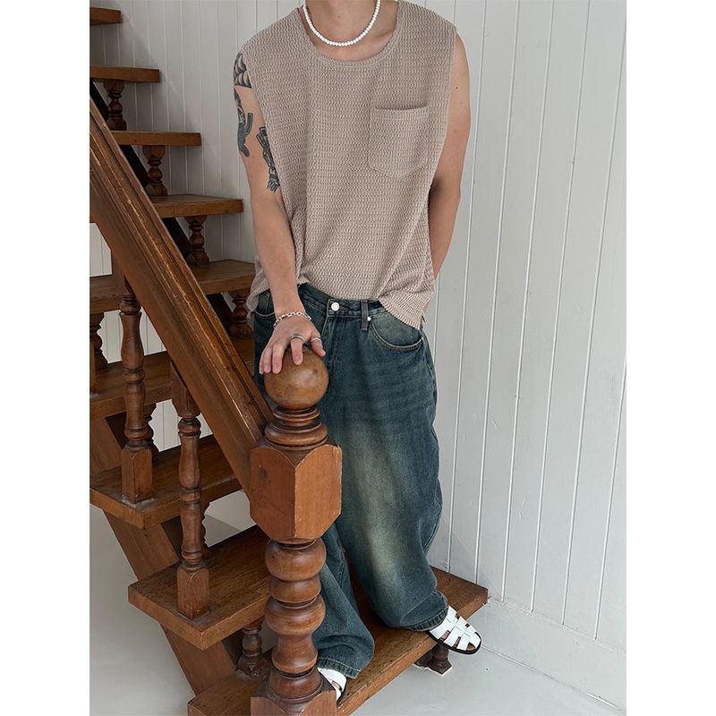 [S/S] Square pocket knit sleeveless (5color)