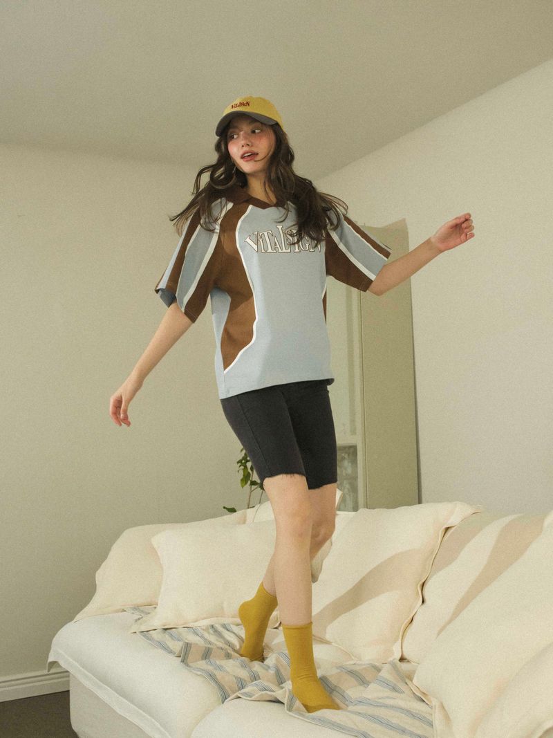 Varsity Collar T-shirt (Gray Blue)