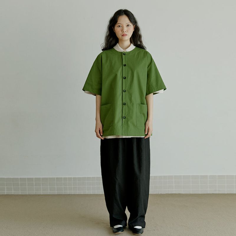 unisex round half shirts jacket olive green