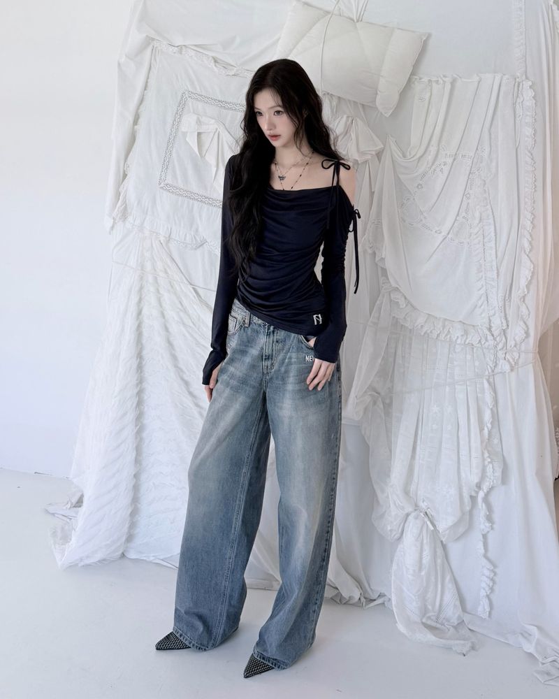 Coco flower wide fit raw Denim