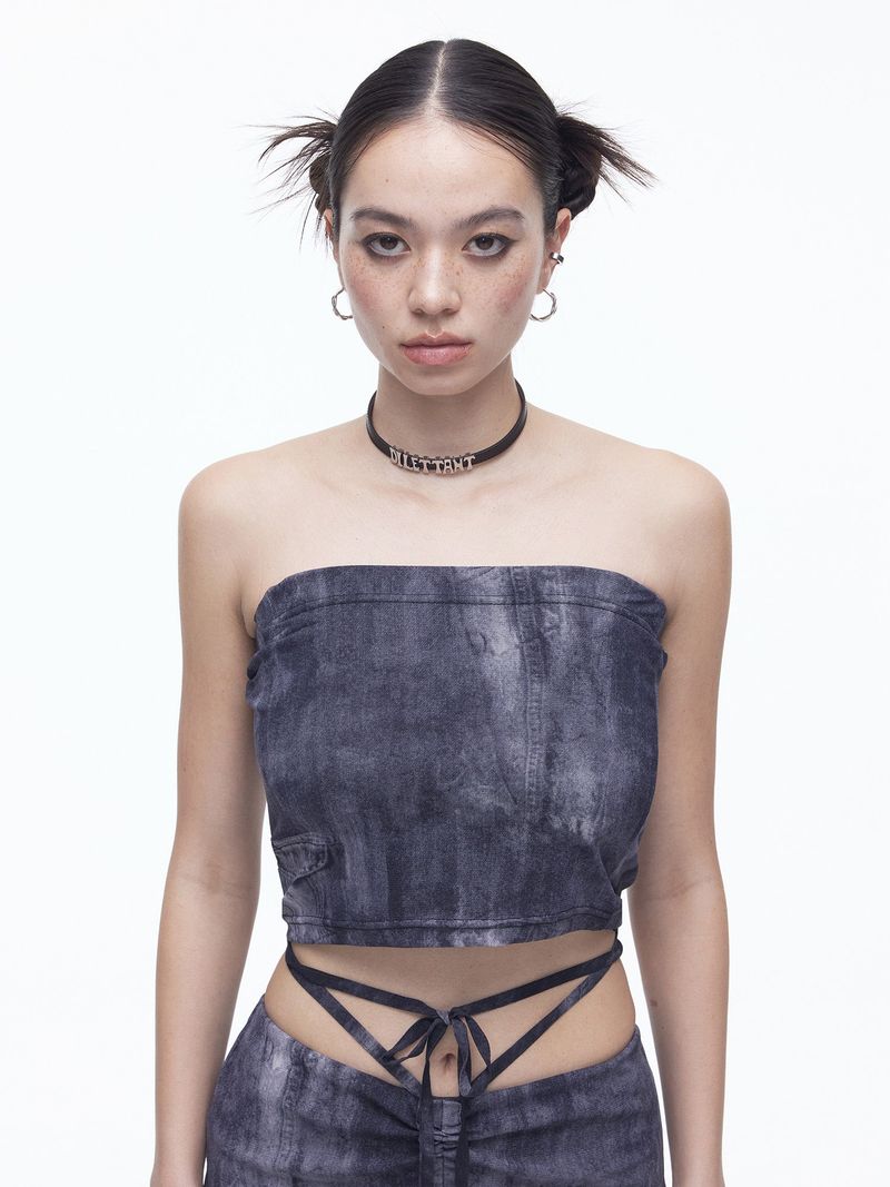 DILETTANTISME(ディレッタンティズム)の「Denim Mesh Top (BK)(Tops)」