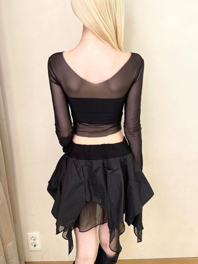 1379. See-through V neck T (3color)