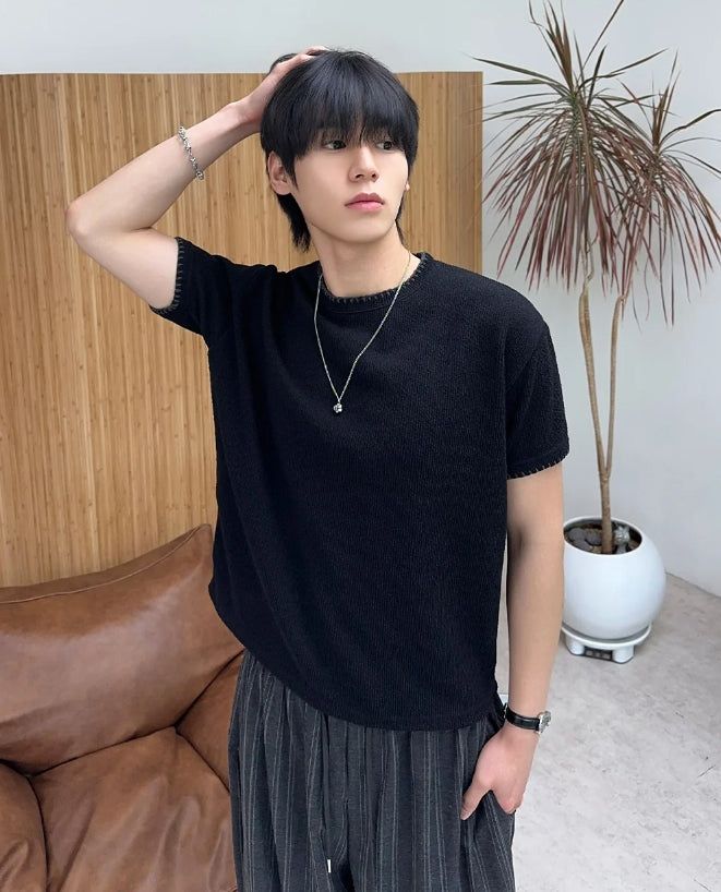 SATIIIZ（サティーズ）の「[1+1] Reton Stitch Muscle Knit Short Sleeve Tee（Tops）」