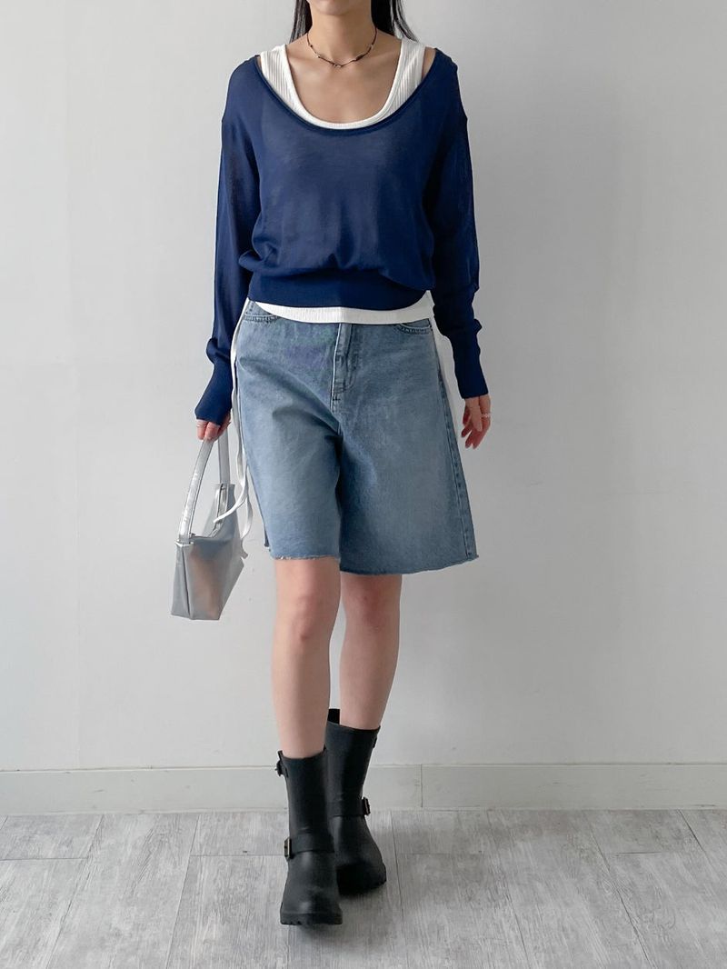 Out Half-Length Wide Denim Pants
