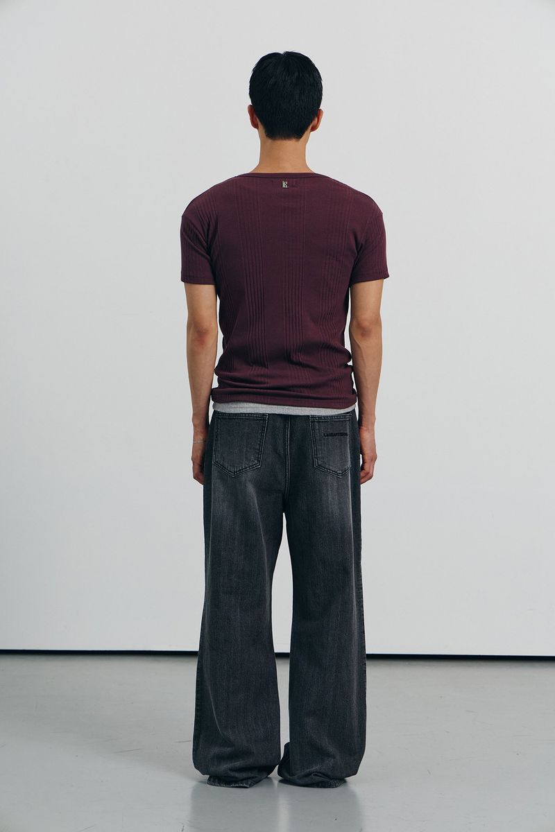 Washed damage wide flare denim pants(Black)