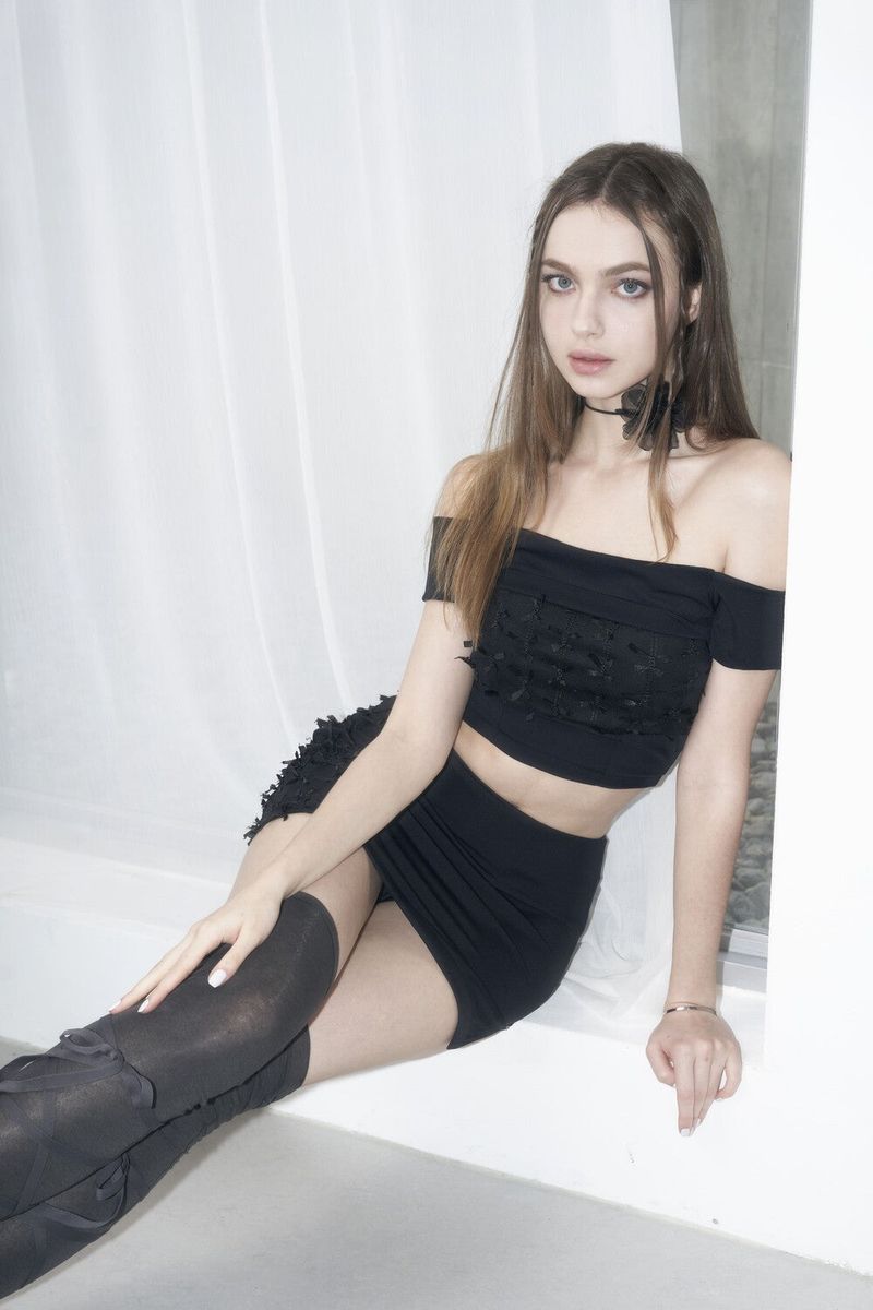 [Seow] Flap mesh ribbon sk, black