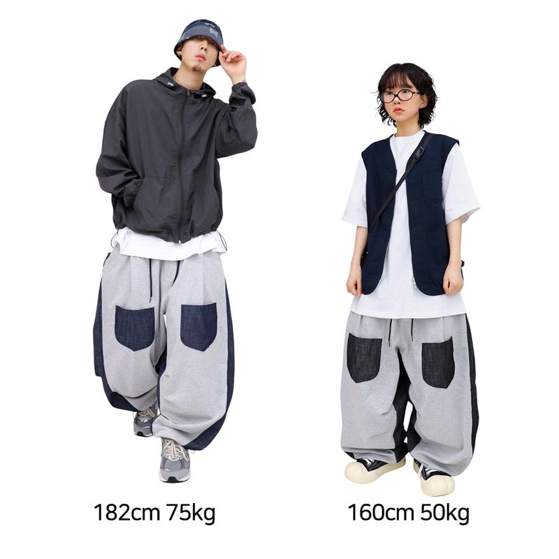 Wide Pocket Contrast Balloon Pants