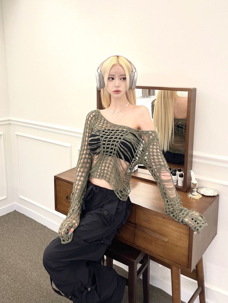 1329. Net damage summer knit (3color)